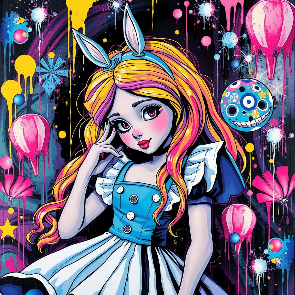 Alice in Wonderland: Neon Retro Graffiti Art