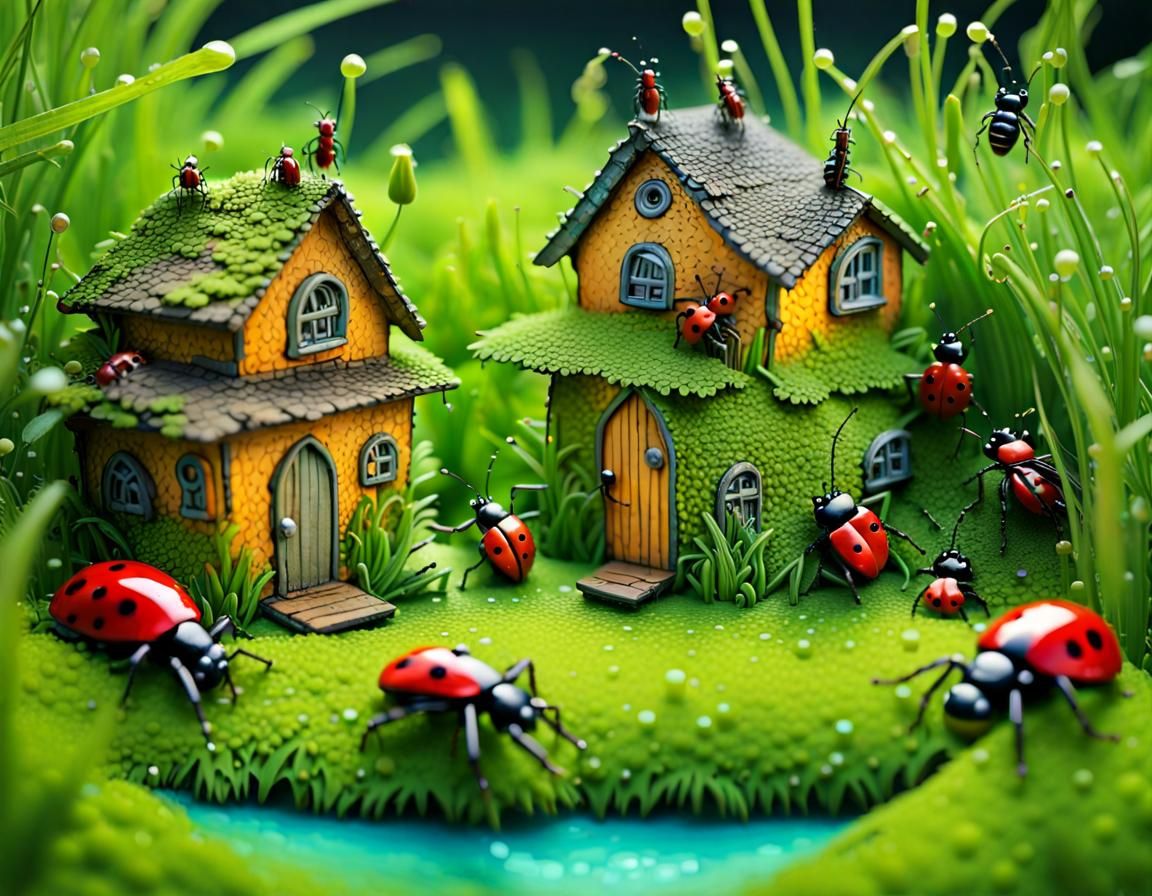Detailed Insect Diorama in Lush Miniature World