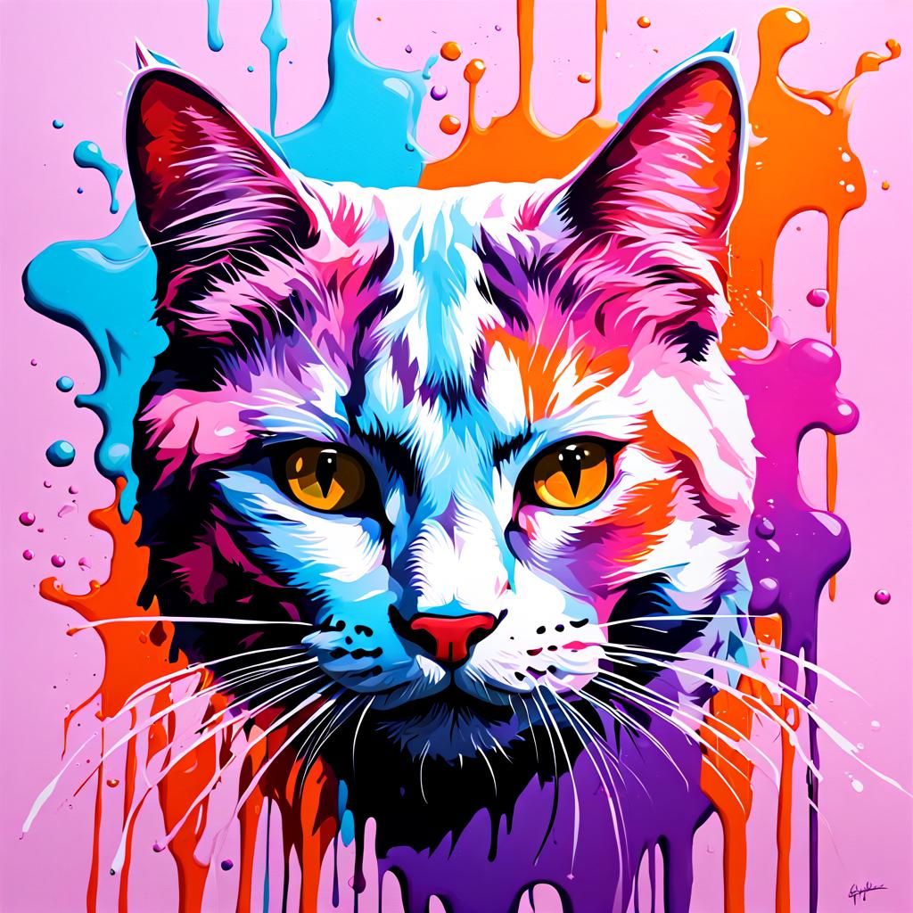 Colorful Graffiti Cat in Polychromatic Style