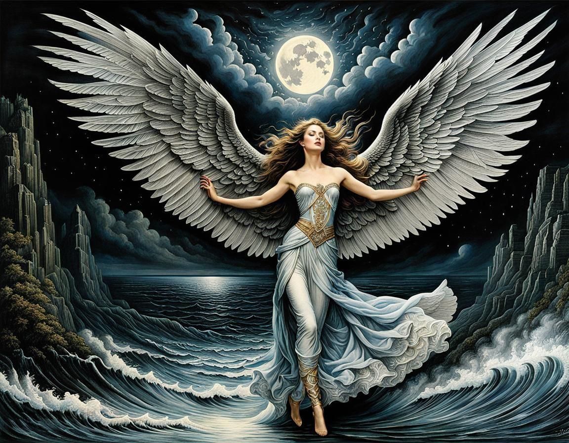 Angels Dancing in Storm: Intricate Dark Fantasy Art