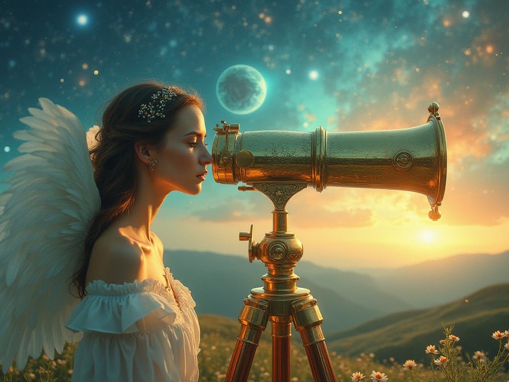 Celestial Goddess Contemplates Cosmos Through Golden Dawn