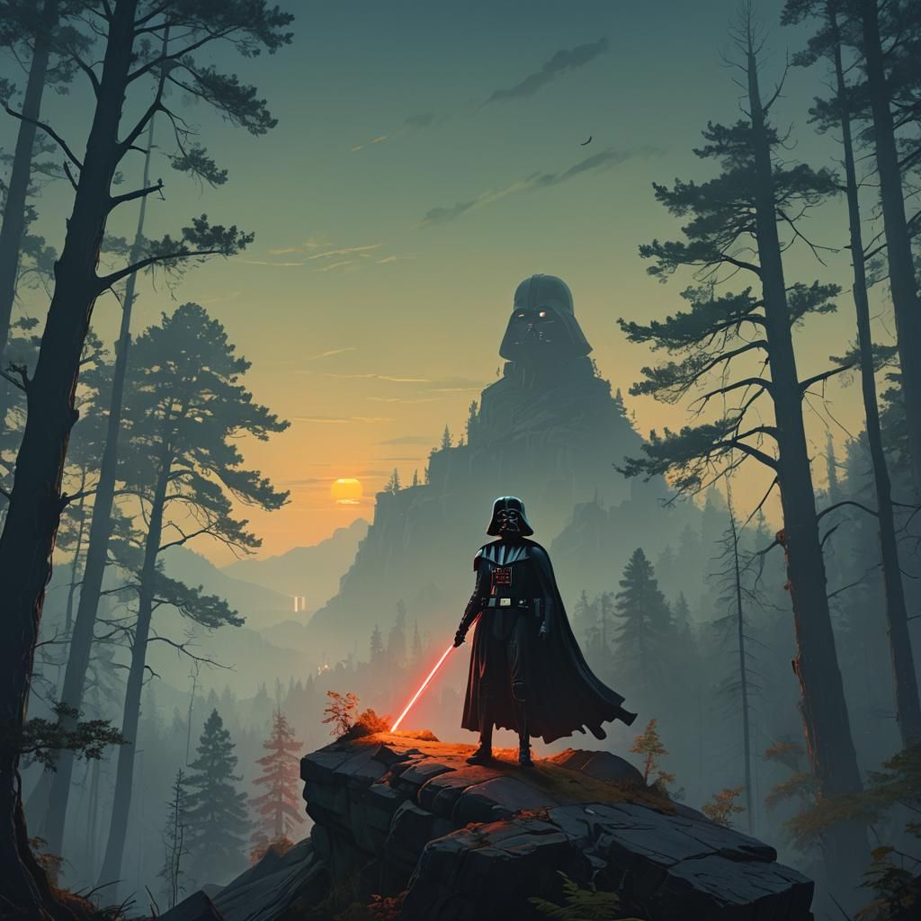 Menacing Female Darth Vader Overlooks Mystical Forest