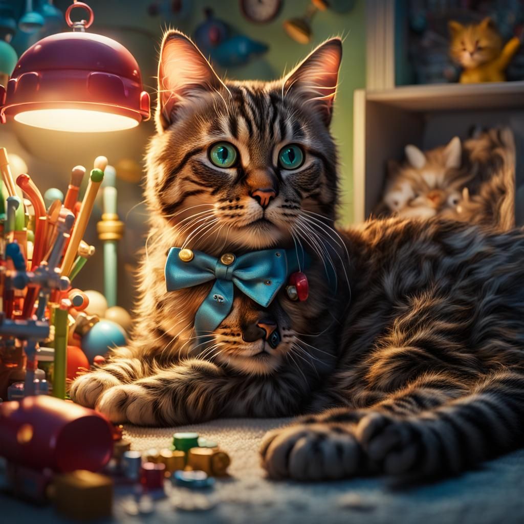 Hyper-Detailed Toy Cat in Child's Bedroom