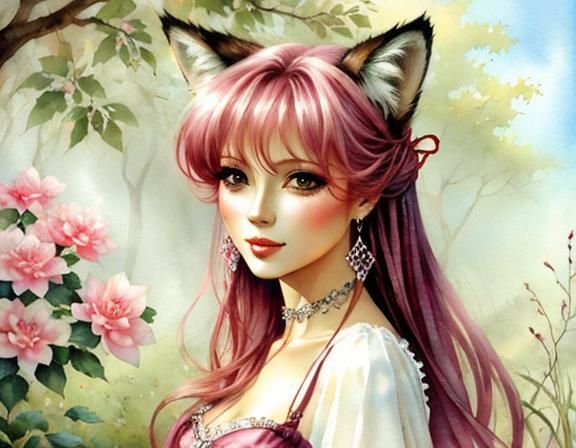 Fox in Mist, Watercolor Fantasy Painting