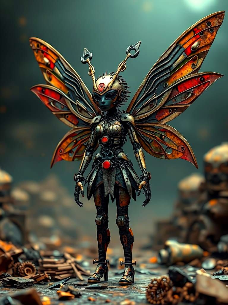 Mechafairy in Cyberpunk Assemblage Art