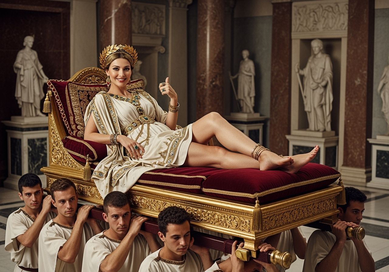 Regal Roman Empress on Golden Litter