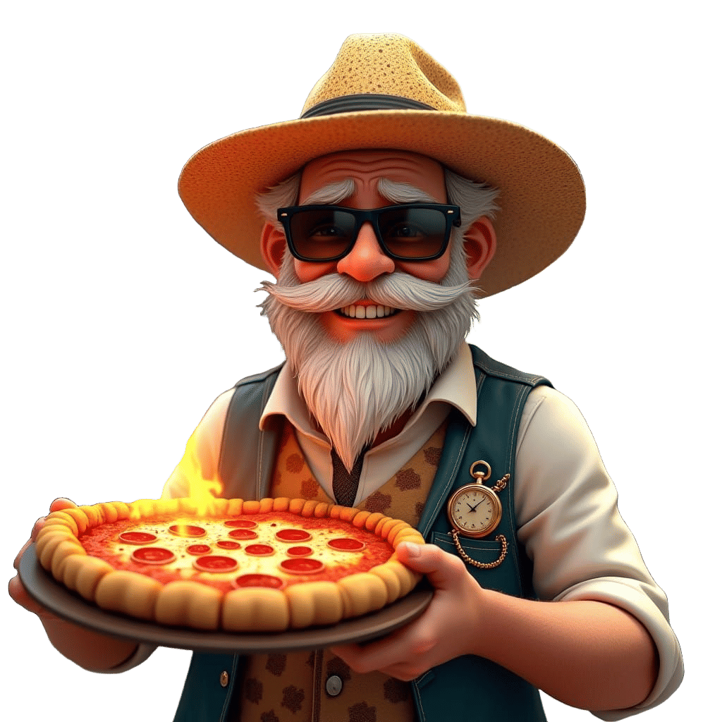 Smiling Grandfather with Pizza: 3D Anime Art