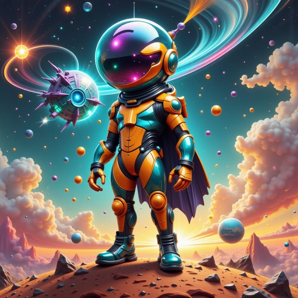 Robin Bird Astronaut on Saturn in Digital Art Style