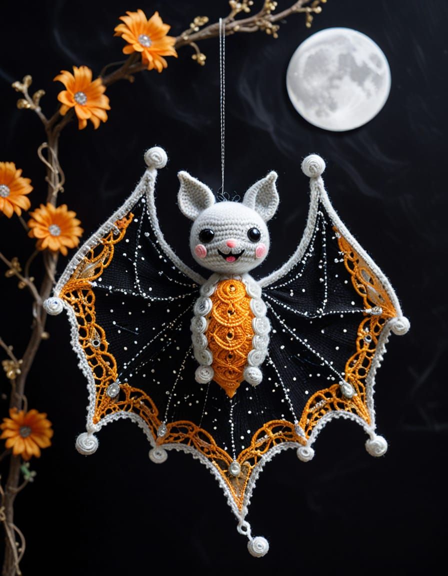 Klimt Crochet Bat with Cosmic Halloween Decorations