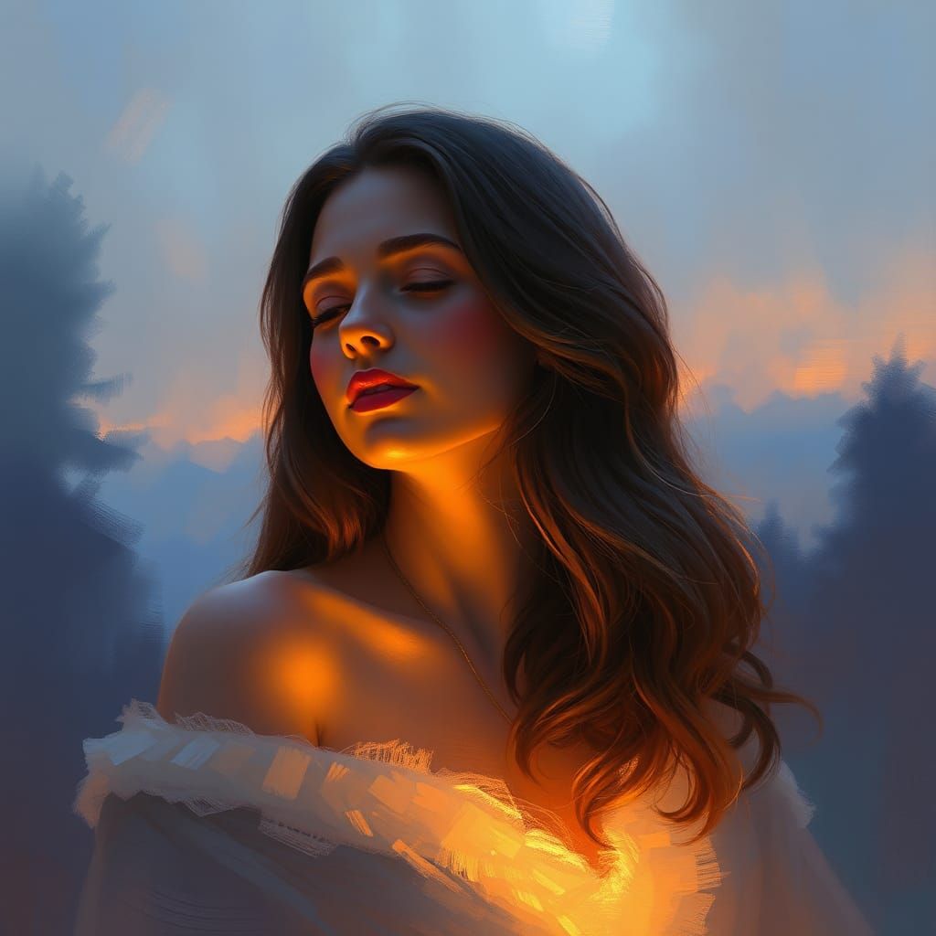 Peaceful Woman in Tranquil, Golden Light