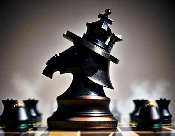 steampunk rook chess piece. marble chess board.