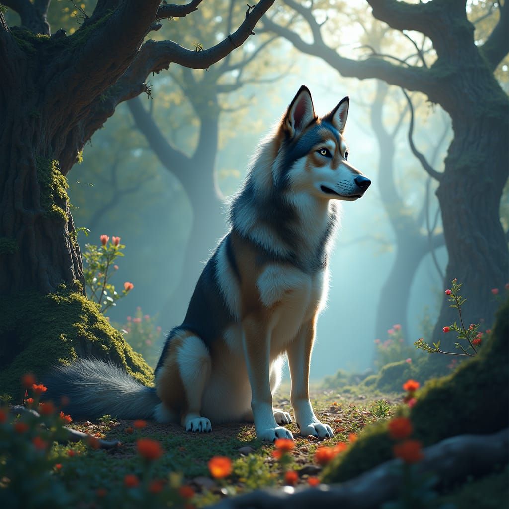 Enchanted Canine in Mystical Forest