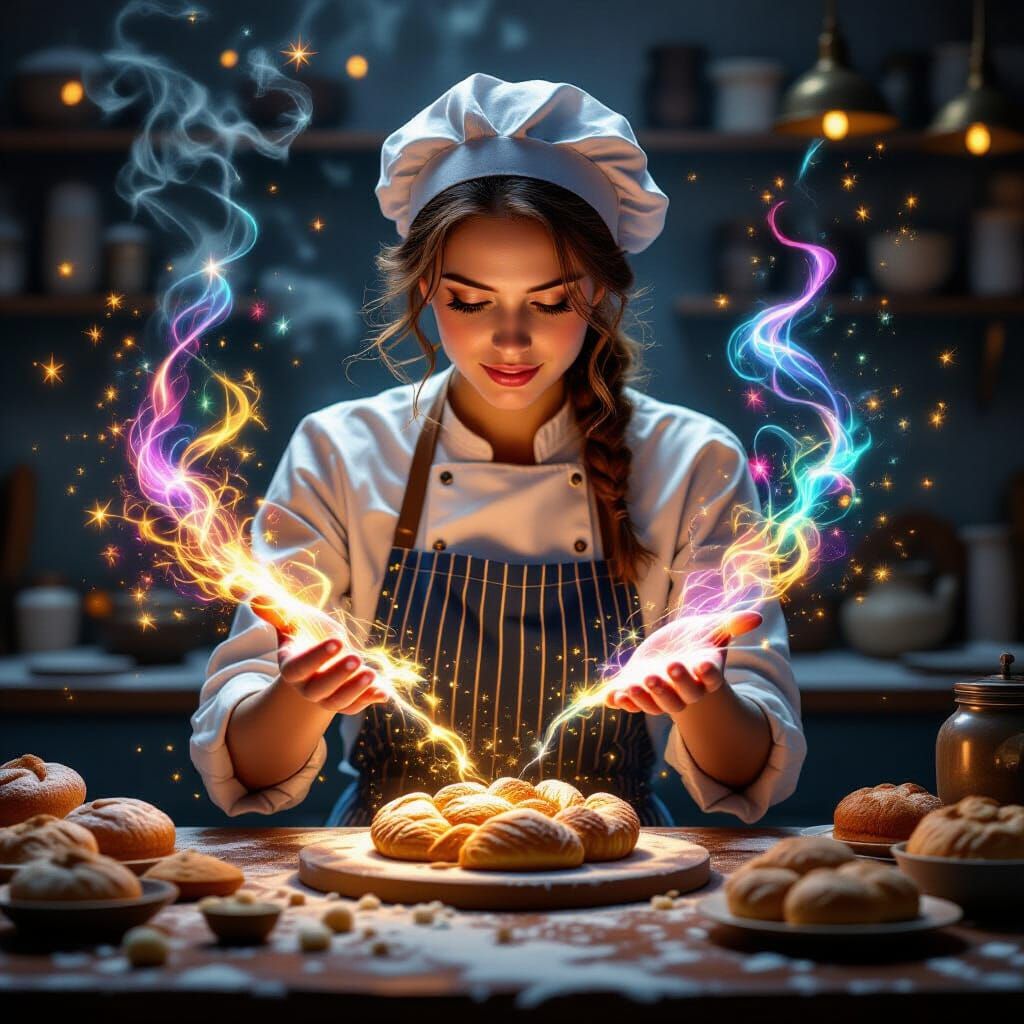 Magical Baker Crafts Enchanted Pastries in Vibrant Fantasy A...