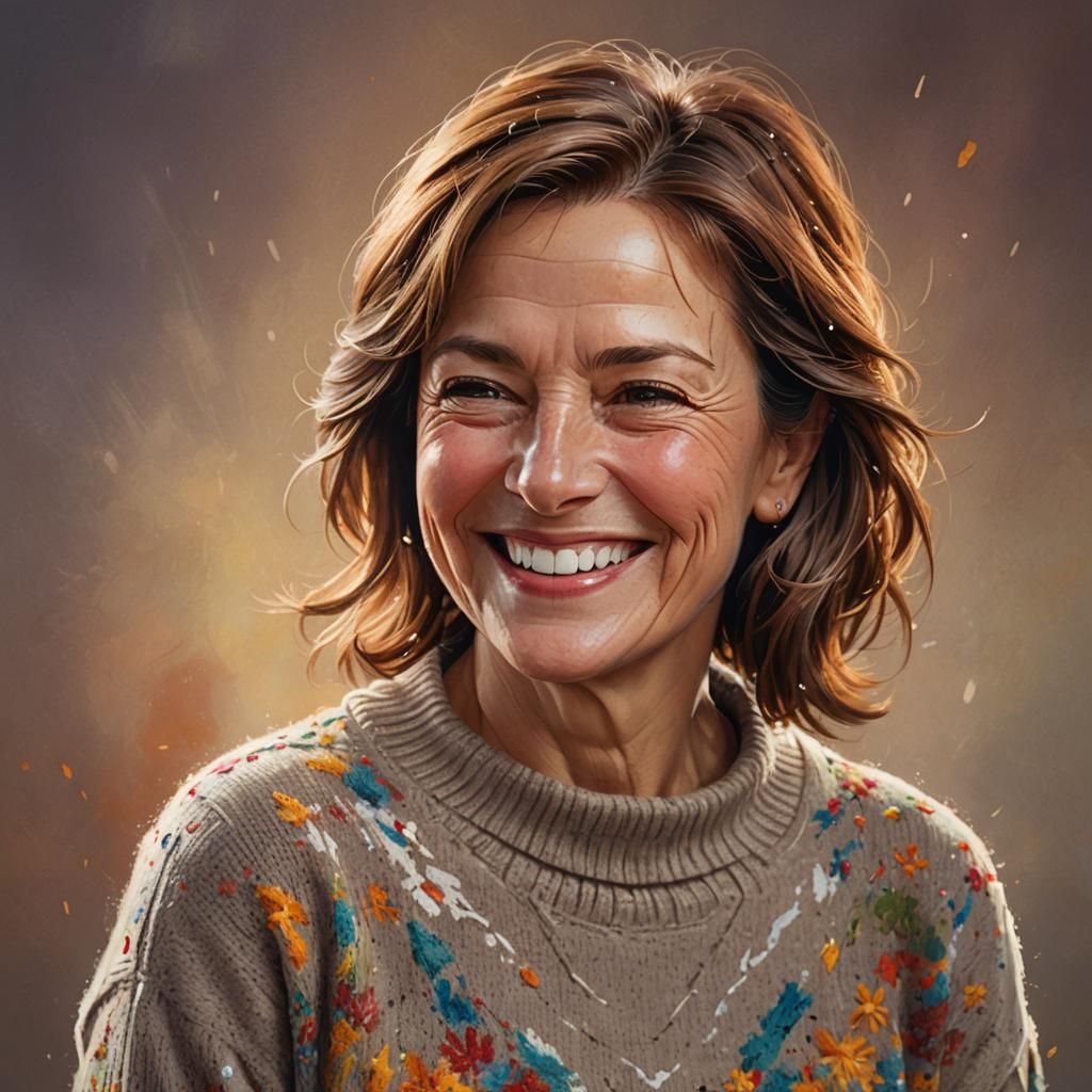 Smiling Woman Portrait in Splash Art Style