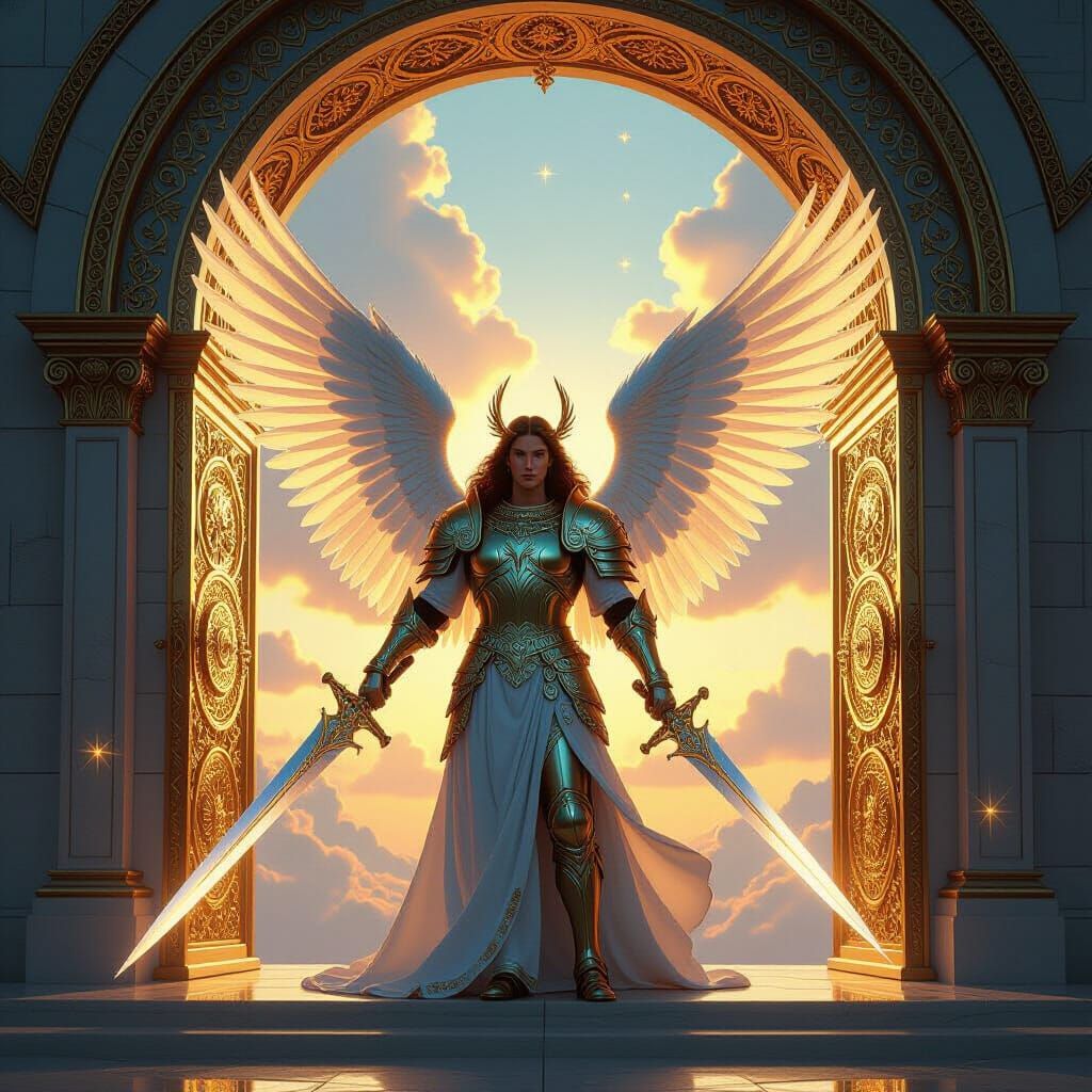 Archangel Michael Guards Heaven's Pearly Gates