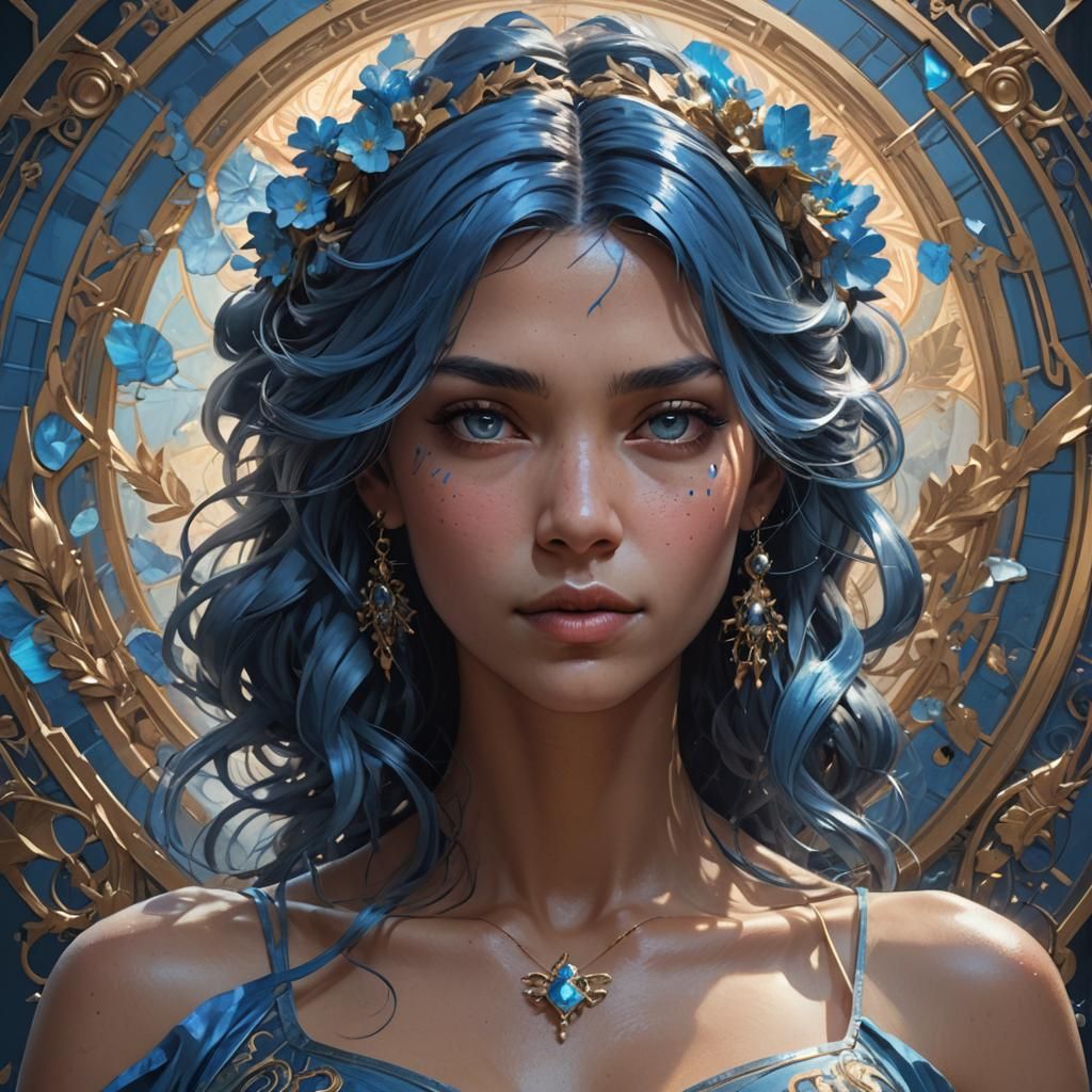 Blue Portrait in Hyperdetailed Style