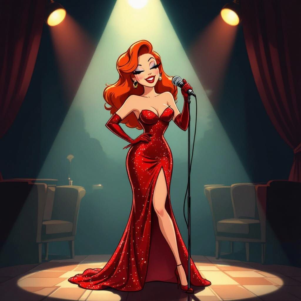 Jessica Rabbit Sings in a Smoky Jazz Club, Film Noir Style