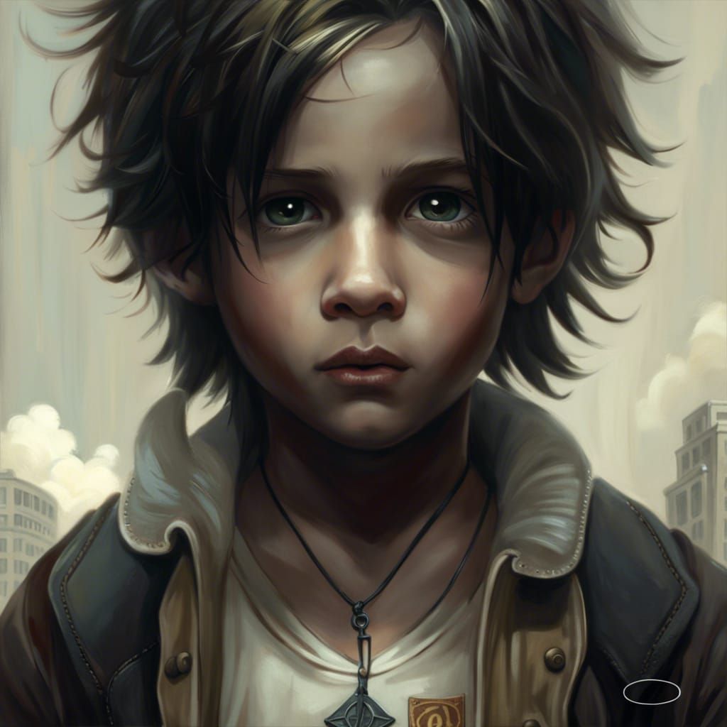 Boy on a Street, Detailed Digital Art