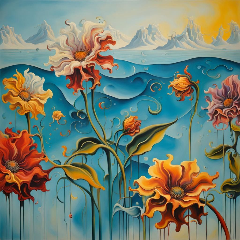 Surreal Melting Flowers in Salvador Dali Style