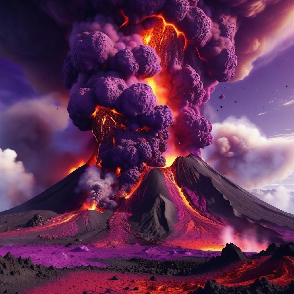 Exploding Volcano on Purple Planet: Sci-Fi Concept Art