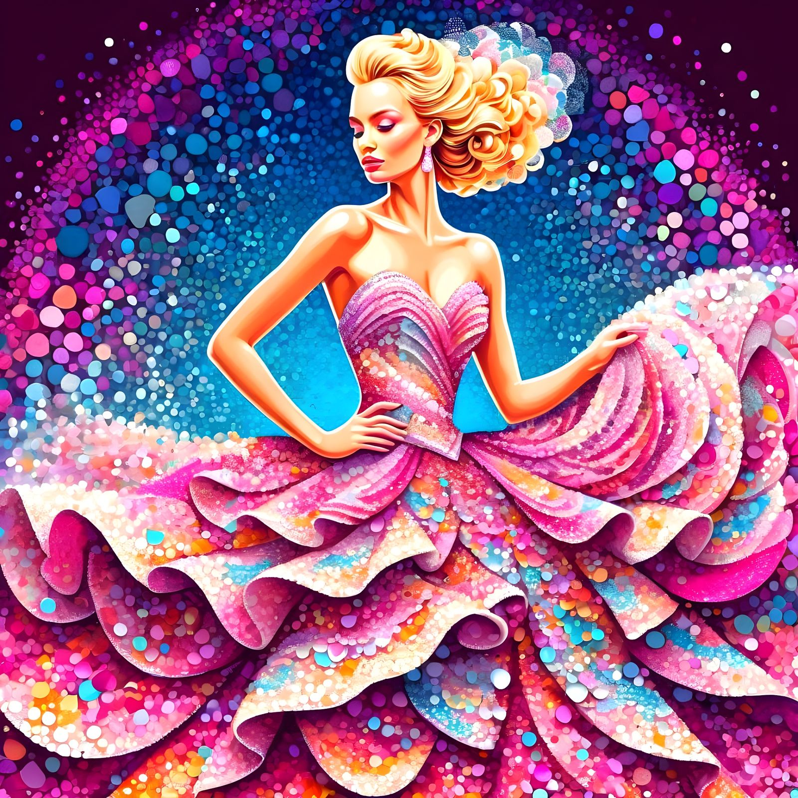 Glamorous Pointillism Ball Gown Portrait