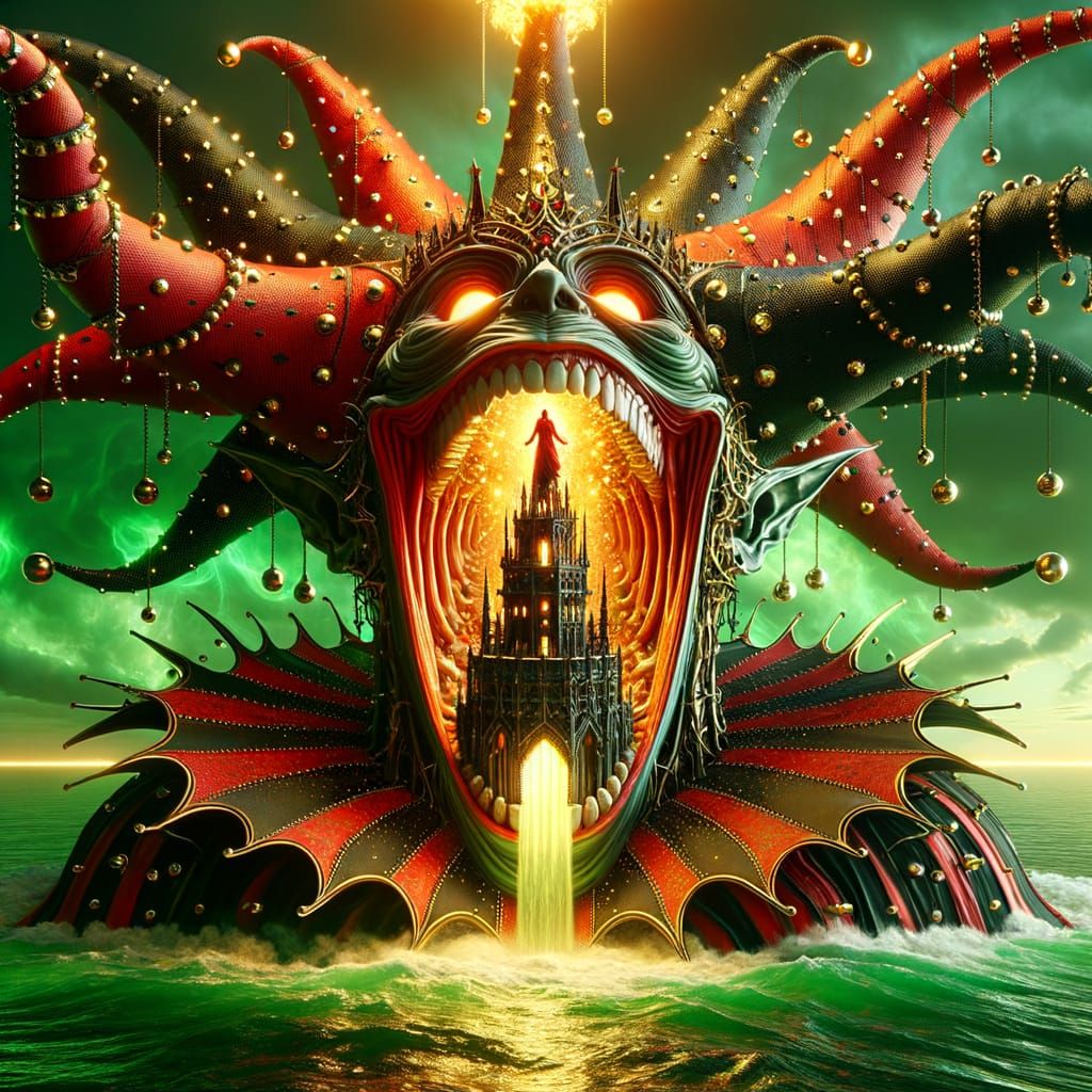 Dark Elf Court Jester Surrounded by Gothic Lighthouse Radian...