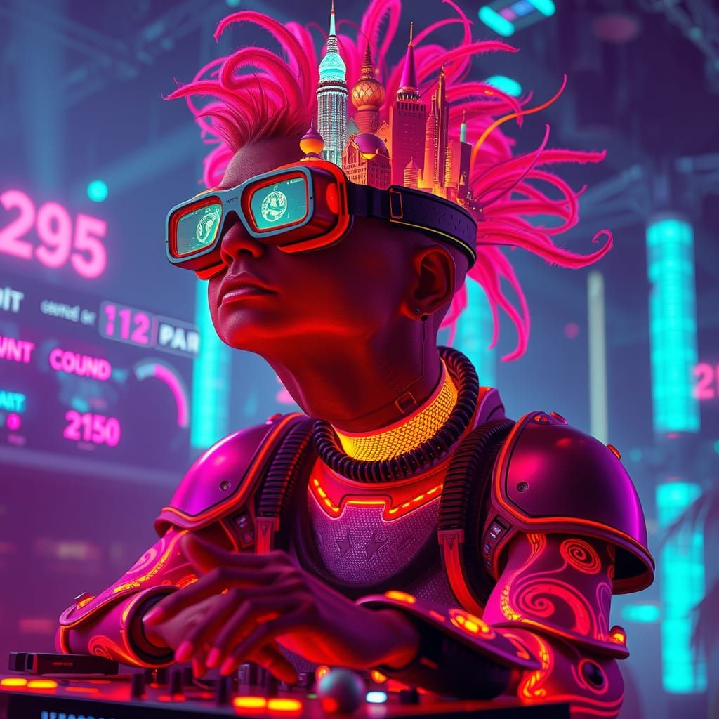 Raver God in Neon, Cyberpunk Style