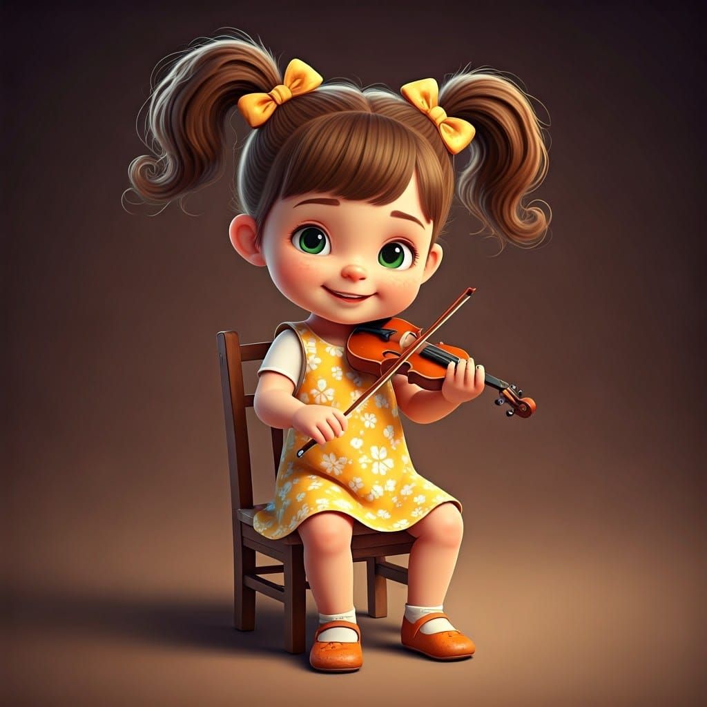 Whimsical 3D Portrait of a Young Girl Playing the Violin in ...