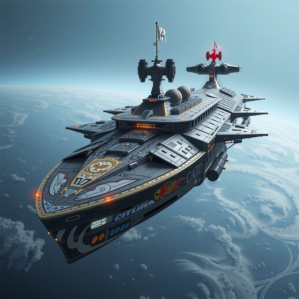 Ancient Futuristic Cyberpunk Spaceship in Homogenized Hyper-...