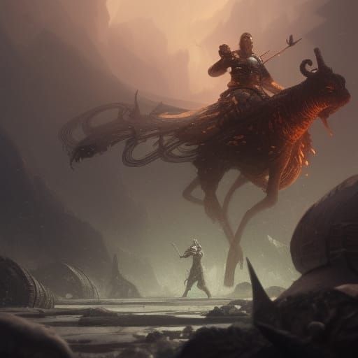 Snail Warrior in Salt Flats: Dark Fantasy Art