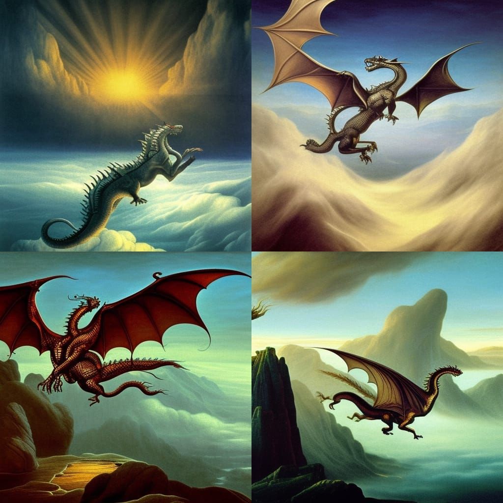 Silver Dragon Soaring Through Cloud Castle