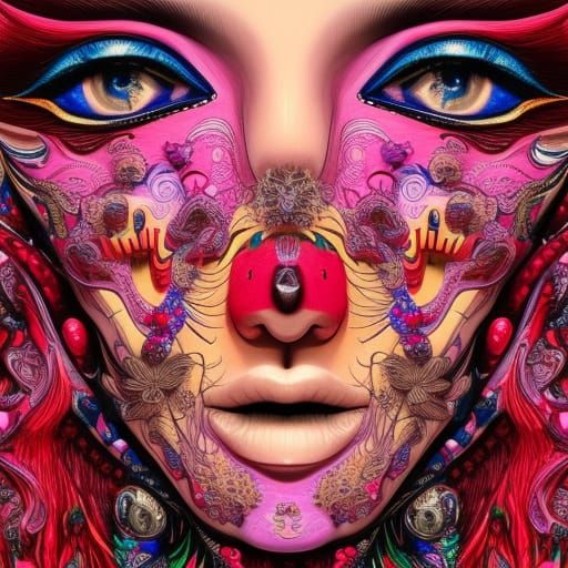 Psychedelic Surreal Face in Baroque Style