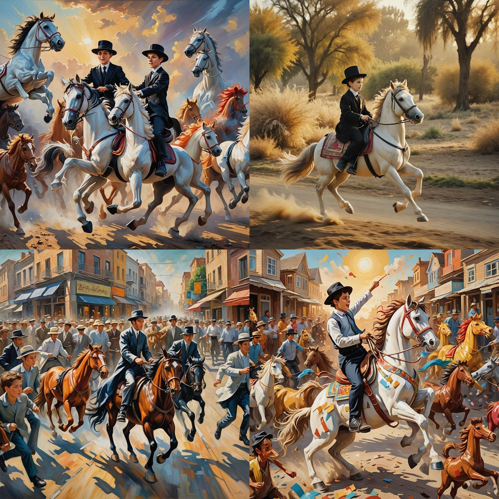 Plastic Horses Race in Pictorial Morning Painting