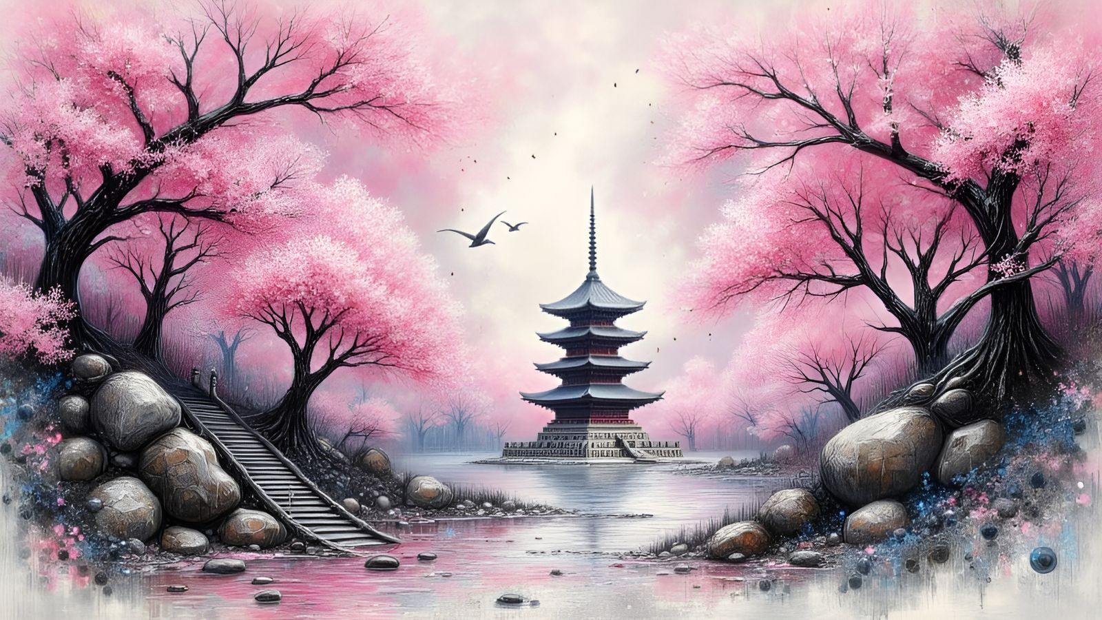 cherry blossom and temples