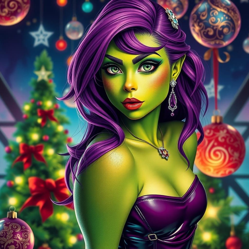 Sultry Grinch Goddess Radiates Dark Christmas Magic