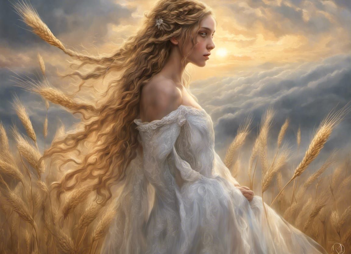 Demeter in Sunlight: Hyperrealistic Goddess of Harvest