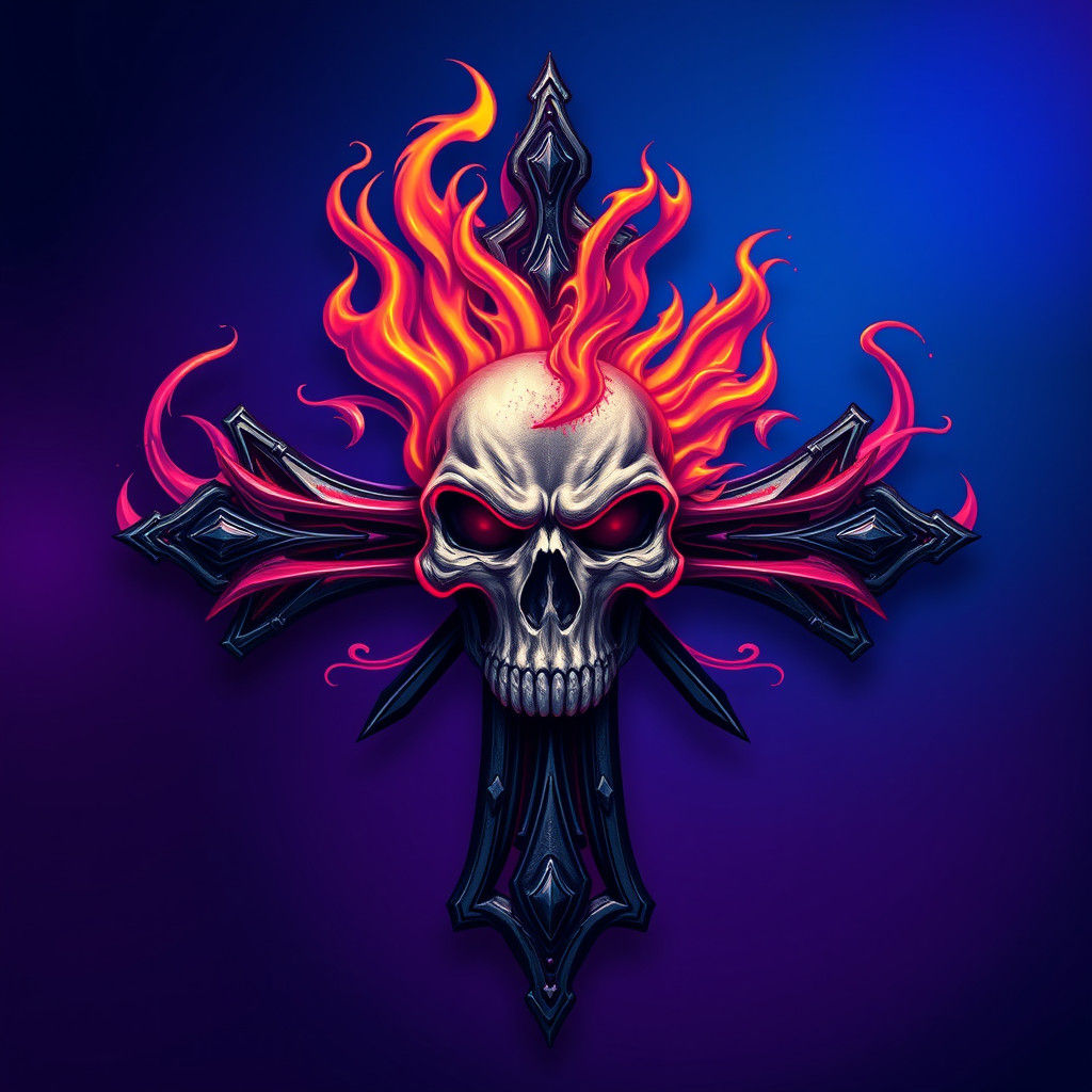 Skull Cross Logo with Flames in Hyperrealistic Style