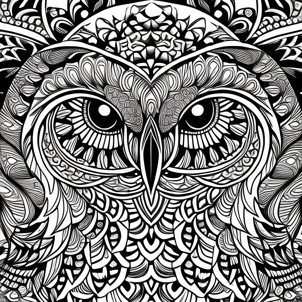 Intricate Owl Coloring Page in Zentangle Style