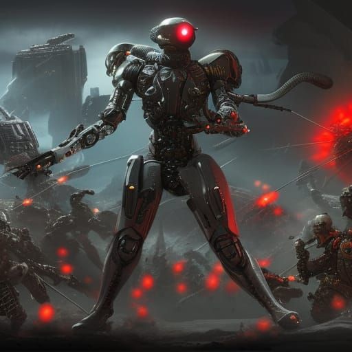 Futuristic Cyborg Army with Glowing Red Eyes