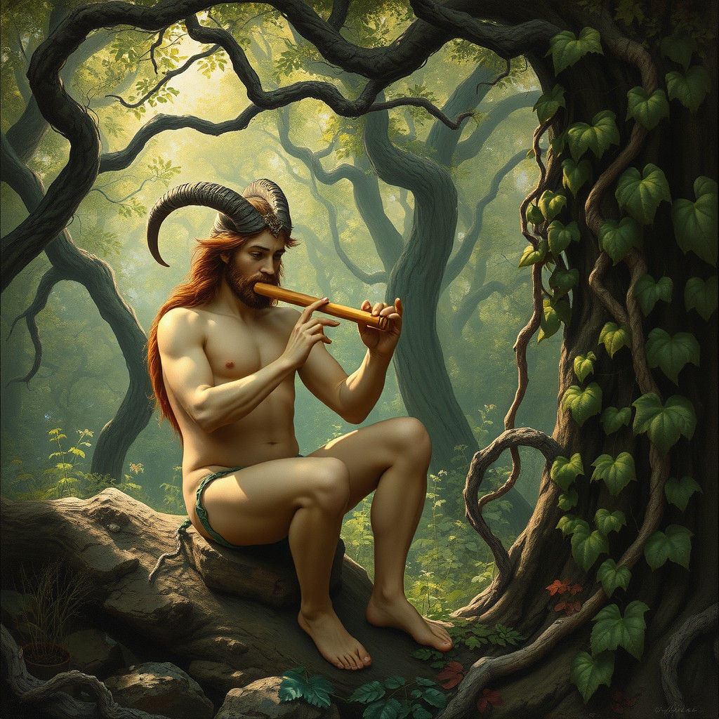 Pan Plays His Flute in a Verdant Forest