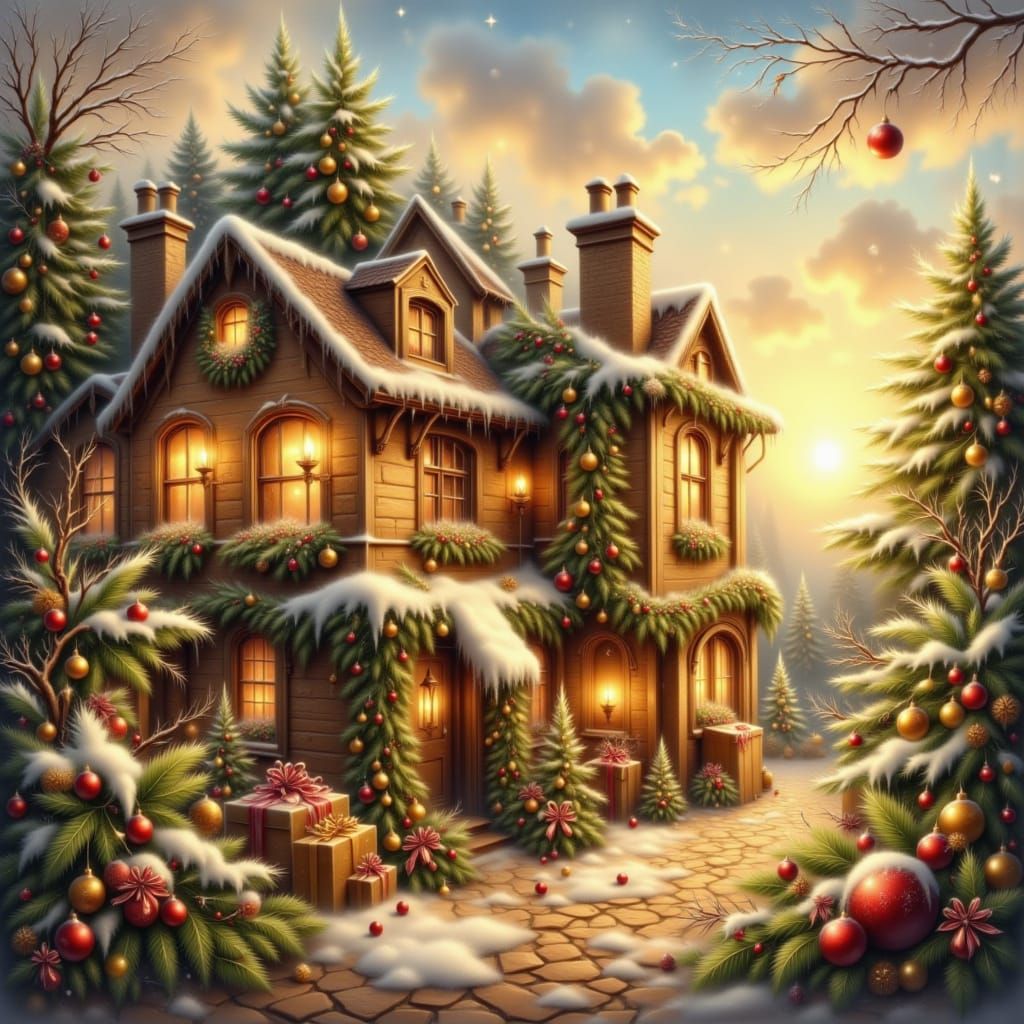 Twinkling Fairy Lights on a Snowy Winter Night