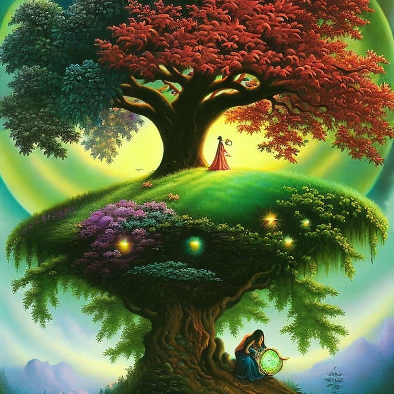 Ethereal Tree of Life in a Fantasy Landscape