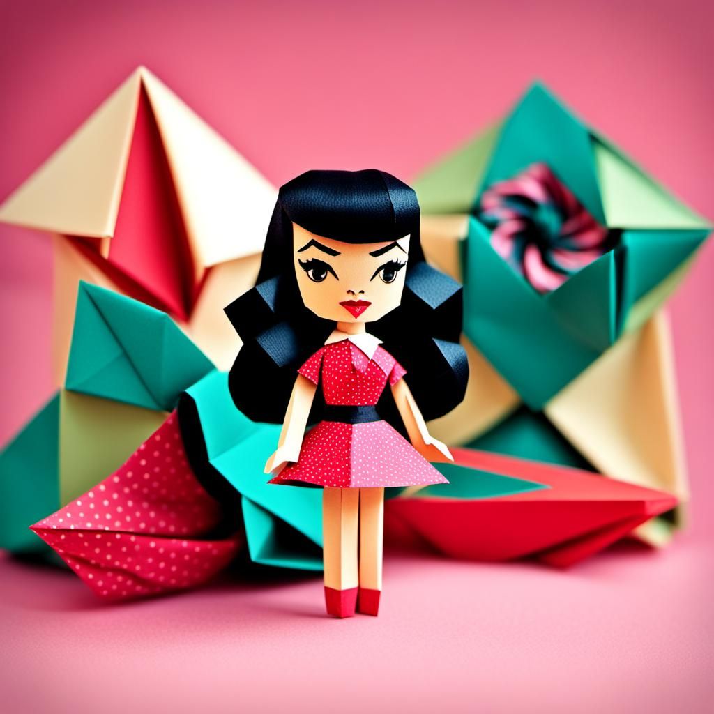 Cute Bettie Page Doll in Origami Papercraft Style