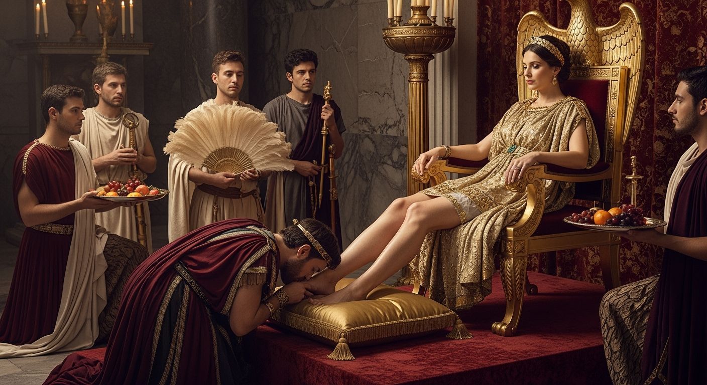 Opulent Roman Empress on Eagle Throne in Imperial Palace