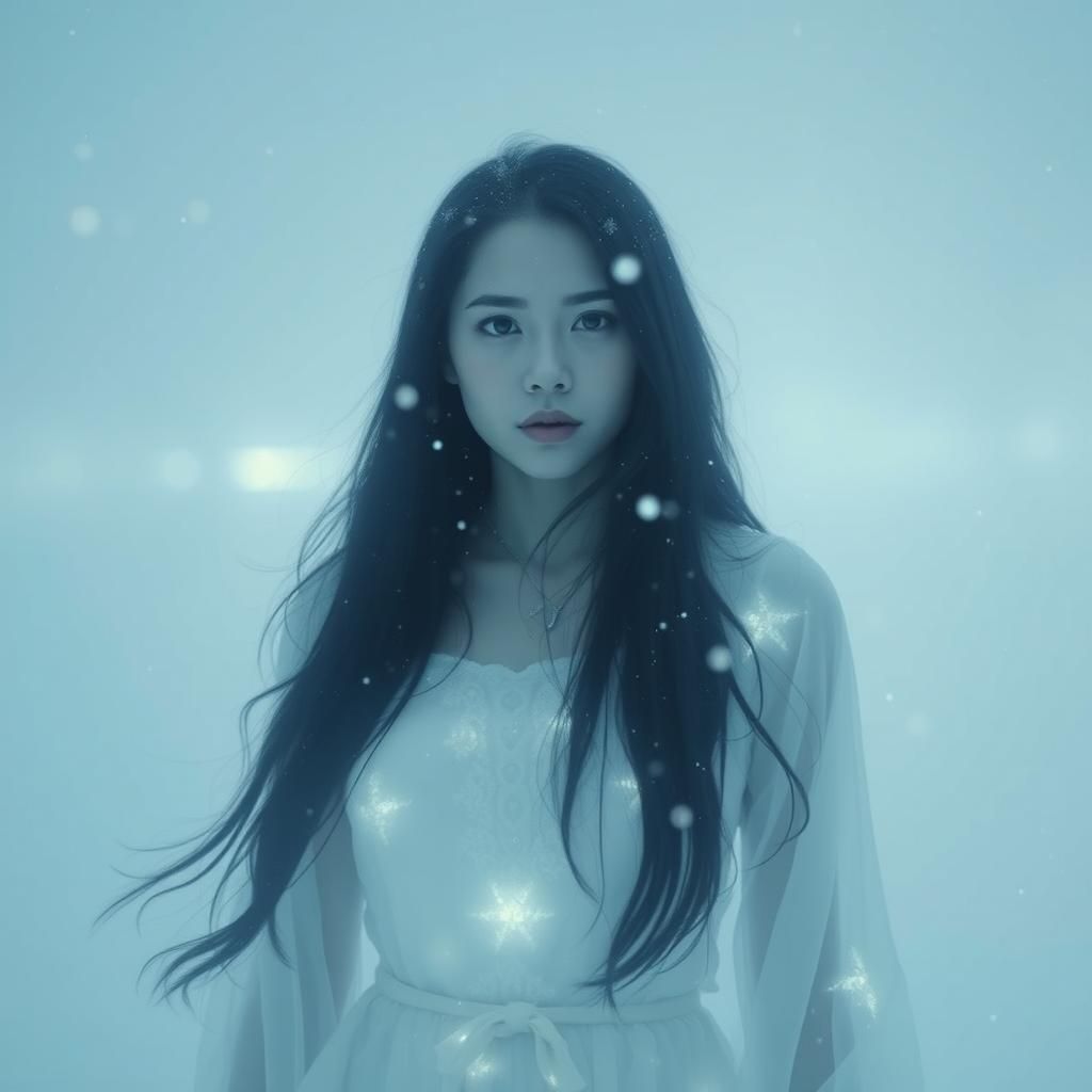Eerie Ghost Portrait of Yuki Onna in Snowstorm