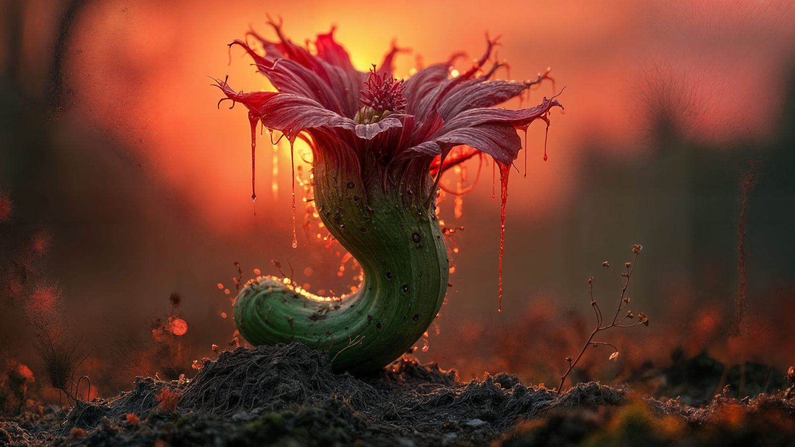 Carnivorous Plant in a Blood-Red Sunset