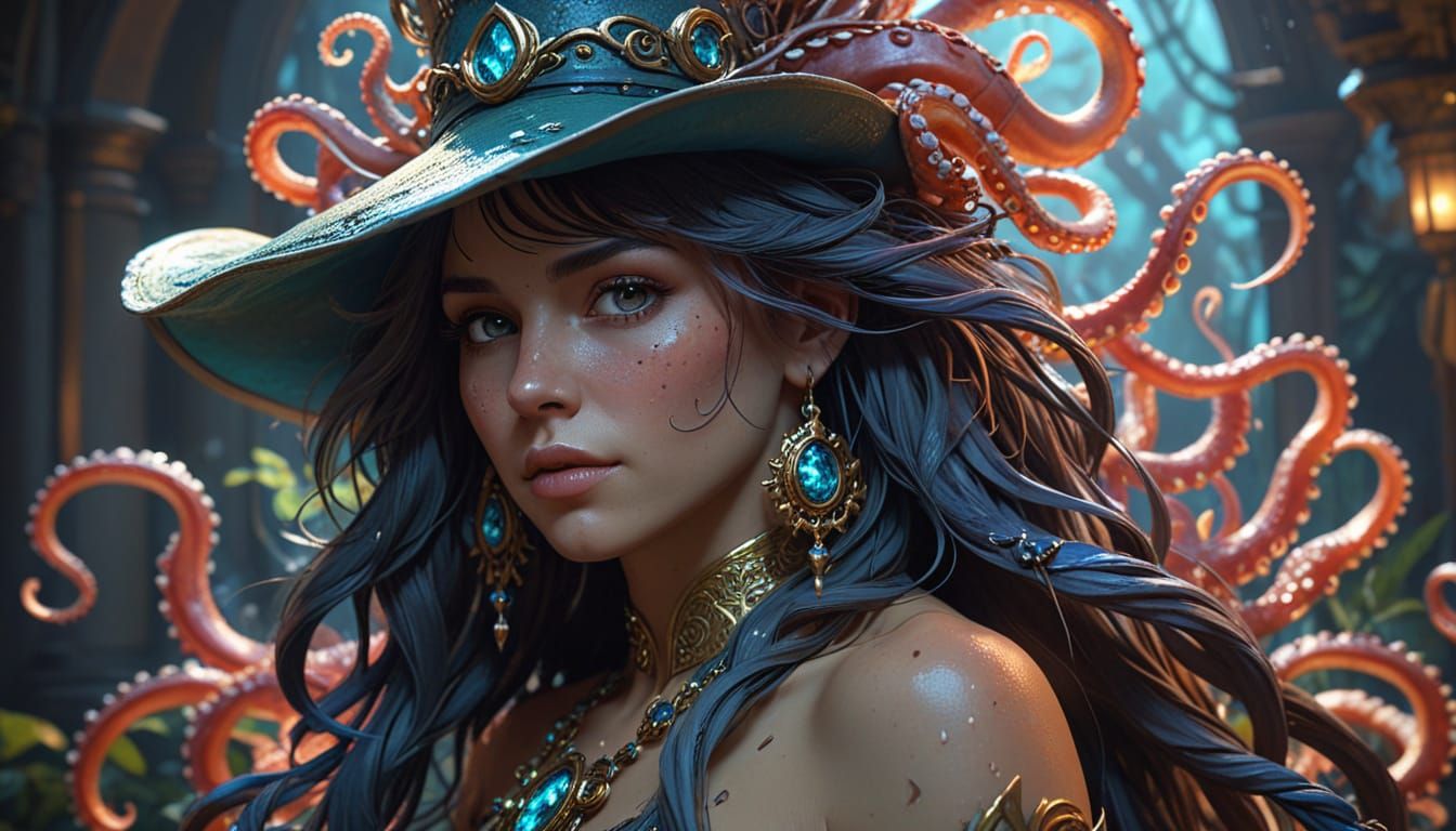 Octopus Druid Girl Portrait in Fantasy Style
