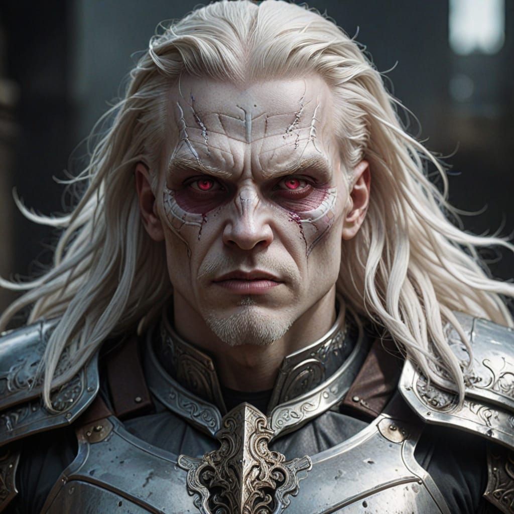Albino Giant in Leather Armor with Pink Eyes