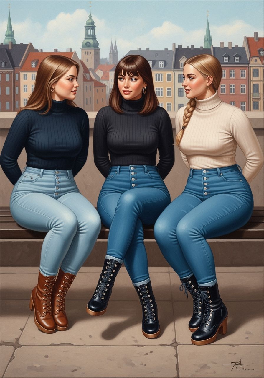 Three Friends Chatting on a Copenhagen Bench