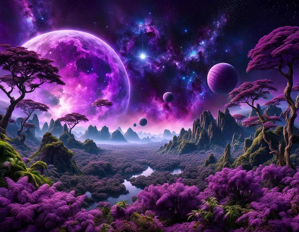 Purple Nebula Lights a Lush Jungle Planet